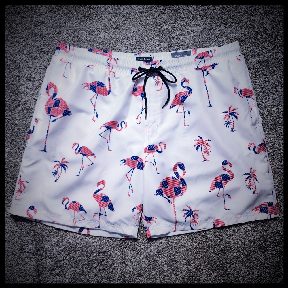 NWT Men's Club Room Patriotic Flamingo Swim Trunks Size XXL